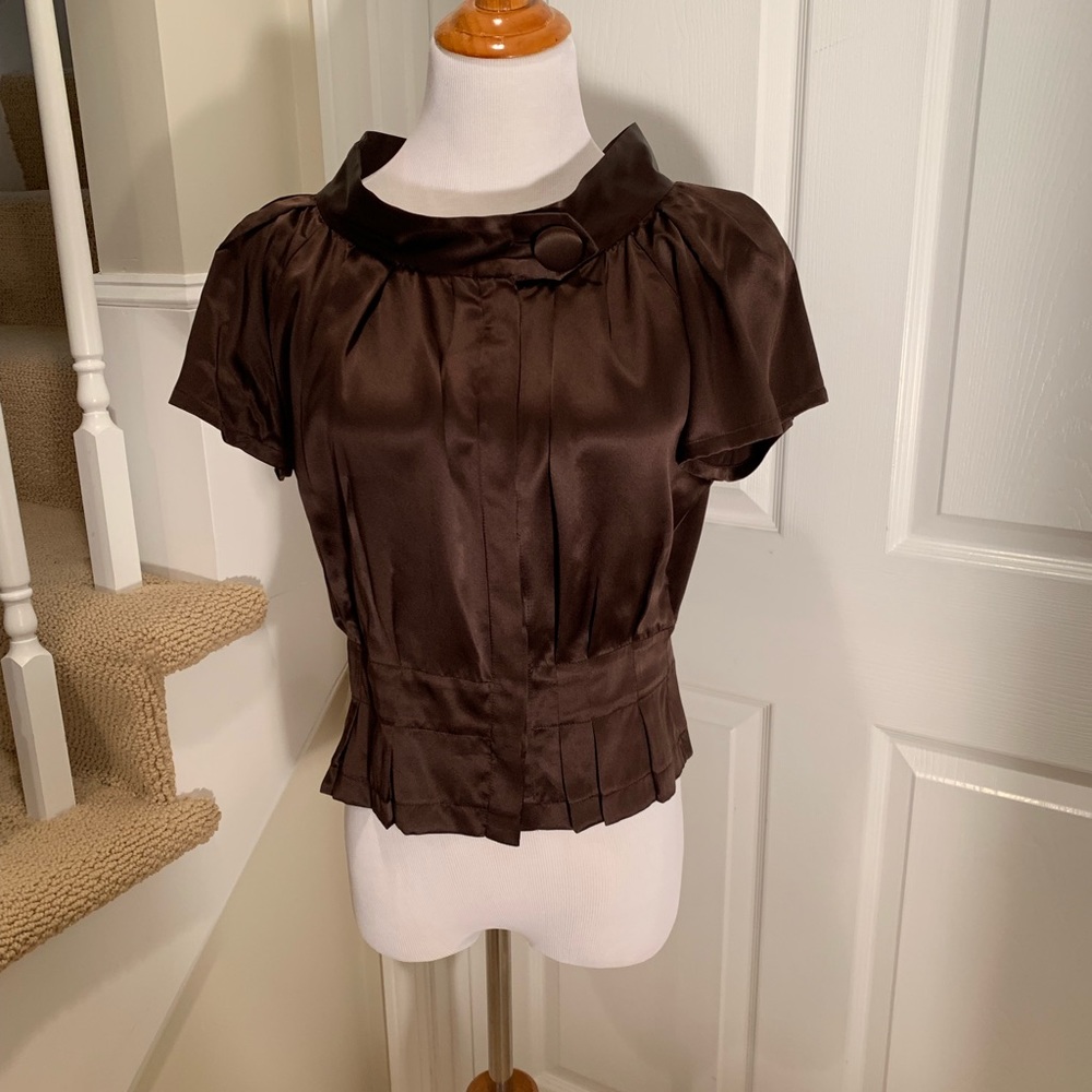 NWT, chocolate brown, satiny silk blouse.